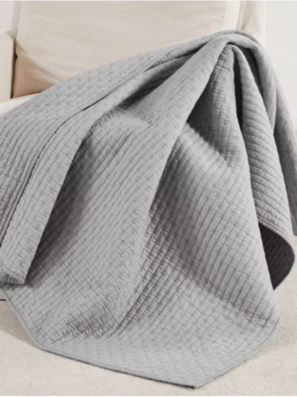 Cross Stitch Light Grey Throw - One Quilted Throw - Levtex Home